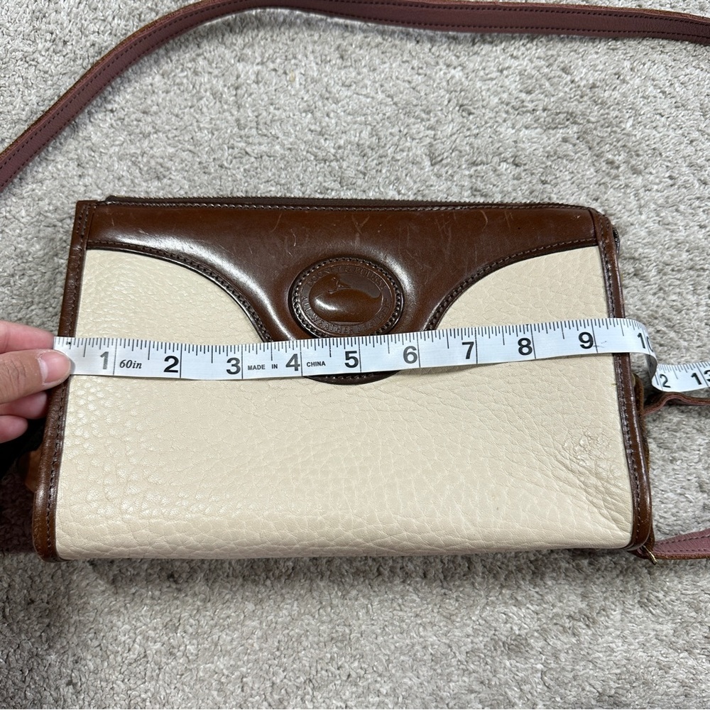 Dooney & Bourke Vintage Ivory Brown Leather Crossbody Bag Classic Zip Top - Picture 11 of 16